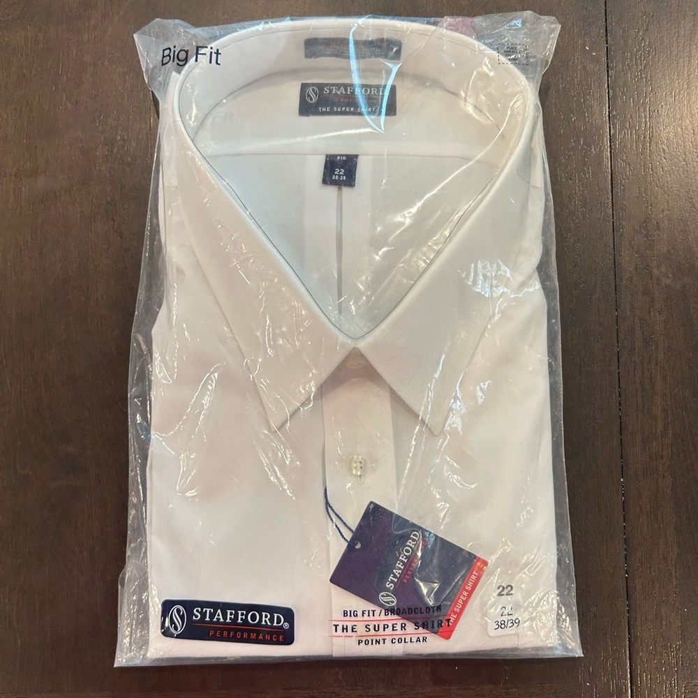 Stafford NWT White Formal Big Fit Super Shirt,‎ 22/38-39 (5XL)